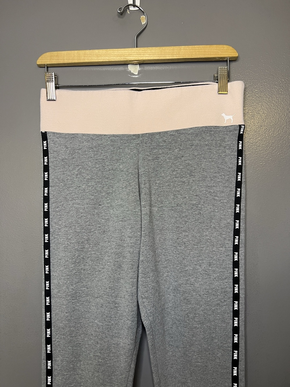 PINK Victoria's Secret Leggings Womens Medium Gray Colorblock Yoga Pants Logo